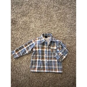 Baby Boy First Wave Plaid Button Up Flannel Shirt Lined Jacket Shacket Sz 12 mos